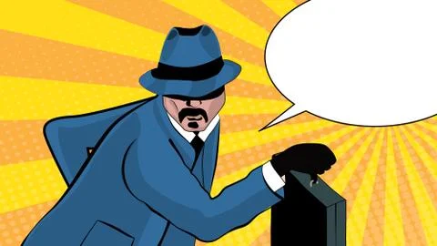 Vector illustration of a man with a suitcase. Pop art style illustration on a Stock-Illustration