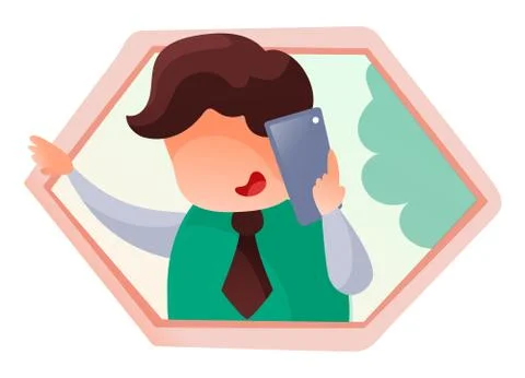 Vector illustration of man talking on phone, remote assistant of tech support Stock Illustration
