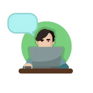 Vector illustration of a man using a laptop with speechbubble Stock Illustration