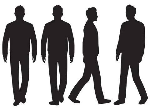 Vector illustration, man walking in suit, fashion man silhouette isolated Stock Illustration