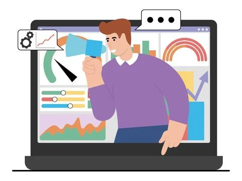 Vector illustration with a man who doing digital business ideas Stock Illustration