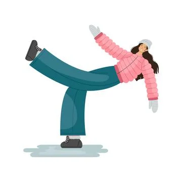Vector illustration of a man who slipped on the ice on the sidewalk. Illustrazione stock