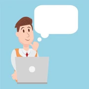 Vector illustration of man working on the computer and thinking Stock Illustration