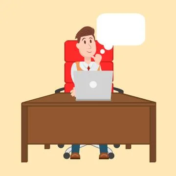 Vector illustration of man working on the computer, sitting at the table on r Stock Illustration