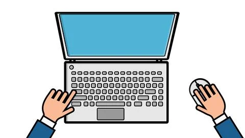 Vector illustration of a man working with his hands on a computer laptop with 스톡 일러스트