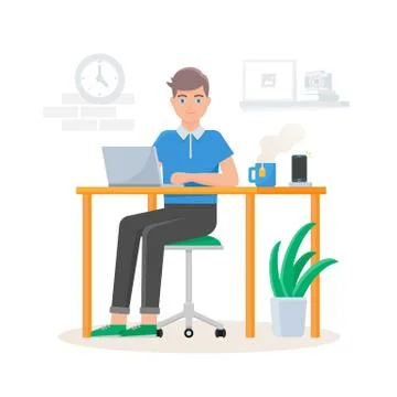 Vector illustration of man working in office Stock Illustration