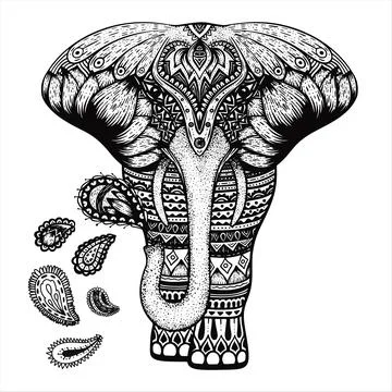 Vector illustration of mandala elephant and paisley elements Stock Illustration