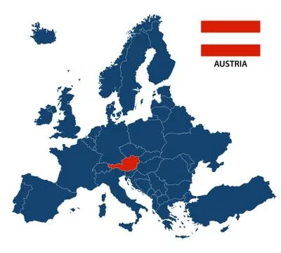 Vector illustration of a map of Europe with highlighted Austria 스톡 일러스트