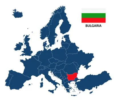 Vector illustration of a map of Europe with highlighted Bulgaria Illustrazione stock