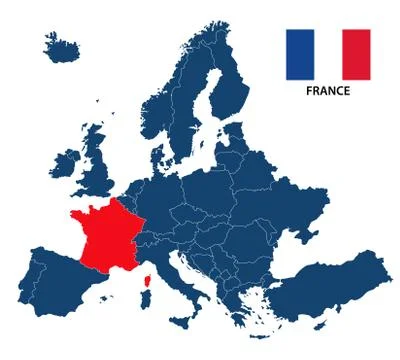 Vector illustration of a map of Europe with highlighted France Stock Illustration