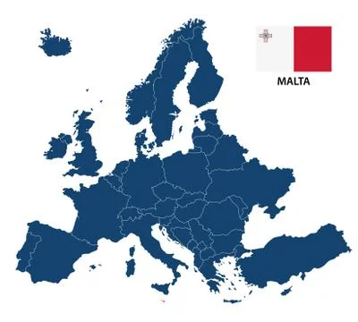 Vector illustration of a map of Europe with highlighted Malta Stock Illustration
