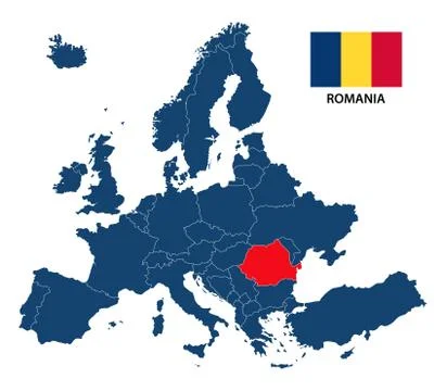 Vector illustration of a map of Europe with highlighted Romania Stock Illustration
