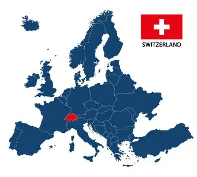 Vector illustration of a map of Europe with highlighted Switzerland Stock Illustration