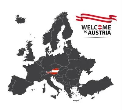 Vector illustration of a map of Europe with the state of Austria 스톡 일러스트