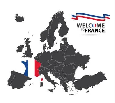 Vector illustration of a map of Europe with the state of France Stock Illustration