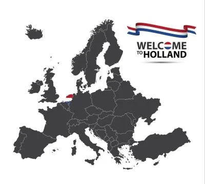 Vector illustration of a map of Europe with the state of Netherlands Illustrazione stock