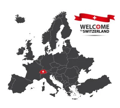 Vector illustration of a map of Europe with the state of Switzerland Stock Illustration