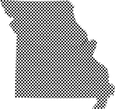 Vector illustration of the map of Missouri state composed of black halftone.. Stock Illustration