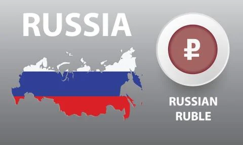 Vector illustration of map of the Russia, the button with the currency symbol Stock Illustration