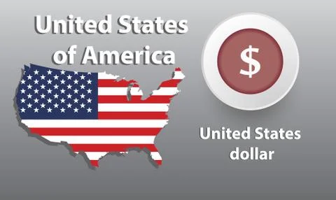 Vector illustration of map of the United States, the button with the currency Stock Illustration