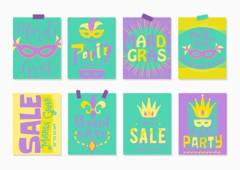 Vector illustration of mardi gras greeting cards, sale and party flyer Stock Illustration