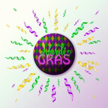 Vector illustration of Mardi Gras holiday greeting card with serpentine ribbons Stock Illustration