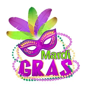 Vector illustration of Mardi Gras or Shrove Tuesday lettering label on white Stock-Illustration