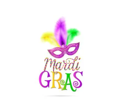 Vector illustration of Mardi Gras text sign with venetian masquerade mask Stock Illustration