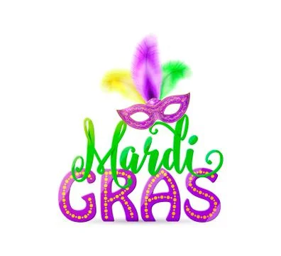 Vector illustration of Mardi Gras text sign with venetian masquerade mask Stock Illustration