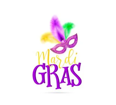 Vector illustration of Mardi Gras text sign with venetian masquerade mask Stock Illustration