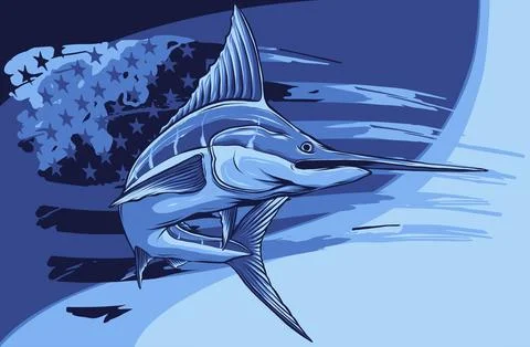 Vector illustration of Marlin fish with american flag Stock Illustration