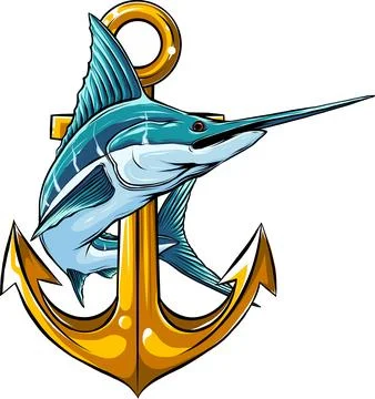 Vector illustration of Marlin fish with anchor on white background 스톡 일러스트