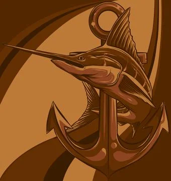 Vector illustration of Marlin fish with anchor on white background Stock Illustration