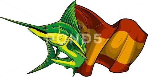 Vector illustration of marlin fish with japanese flag: Graphic #244721105