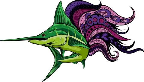 Vector illustration of marlin fish with mandala decoration Stock Illustration