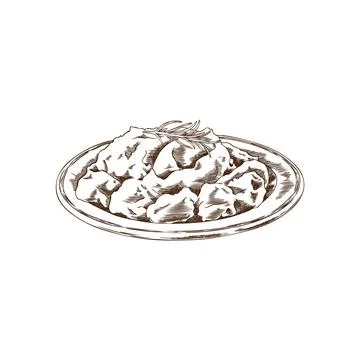 Vector illustration of mashed sweet potatoes with a sprig of rosemary on a plate Stock Illustration