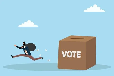 Vector illustration of a masked thief running away from a ballot box Stock Illustration