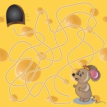 Vector illustration of  maze or labyrinth game with funny mouse Stock Illustration