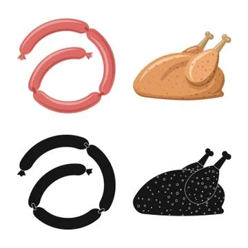 Vector illustration of meat and ham symbol. Set of meat and cooking stock vector Illustrazione stock