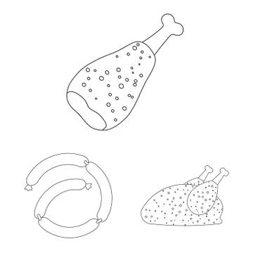 Vector illustration of meat and ham symbol. Collection of meat and cooking stock Illustrazione stock