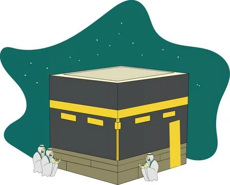 Vector illustration of the mecca with devout Muslim doing Hajj Illustrazione stock