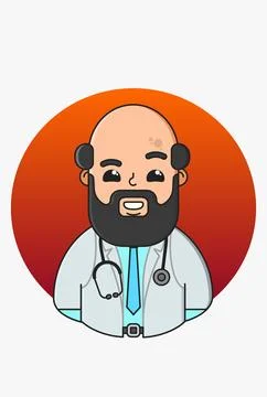 Vector illustration of a medic in a white coat on a round orange background Stock Illustration