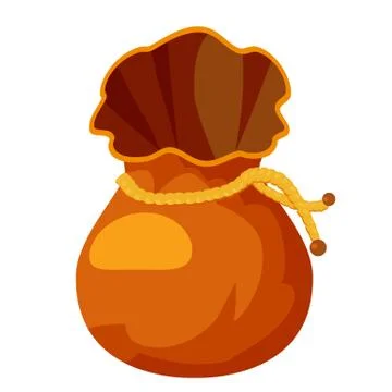 Vector illustration medieval purse, empty bag for gold and stack of golden coins Illustrazione stock