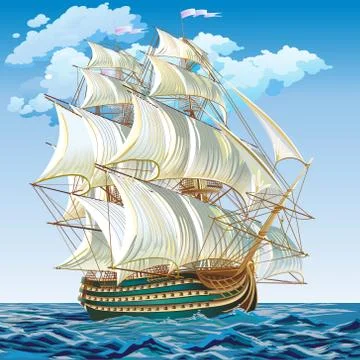 Vector illustration of a medieval sailing ship. Stock Illustration