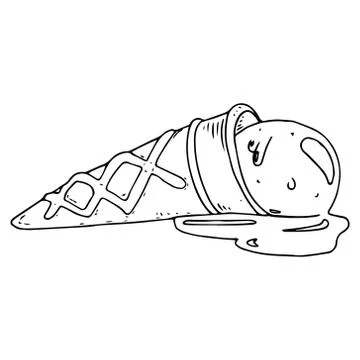 Vector illustration of melted ice cream. Hand drawn ice cream cone. Stock Illustration