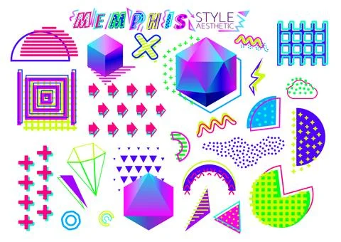 Vector illustration in the Memphis Milano style. geometric shapes in vibrant Stock Illustration