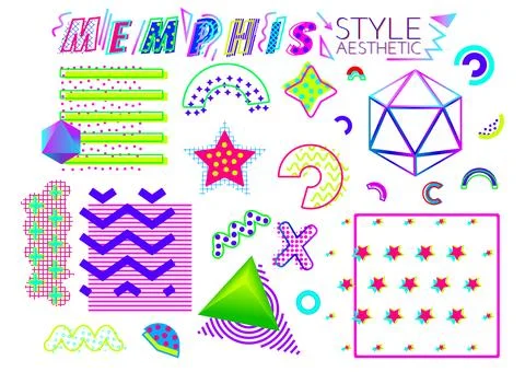 Vector illustration in the Memphis Milano style. geometric shapes in vibrant Stock Illustration