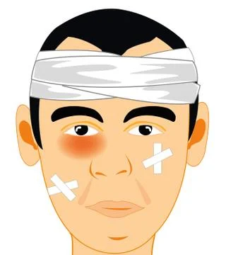 Vector illustration men after accident with bruise and bandage Stock Illustration