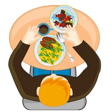 Vector illustration men with meal at the table Stock Illustration