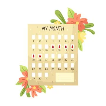Vector illustration of the menstrual cycle calendar. Women's calendar. Stock Illustration